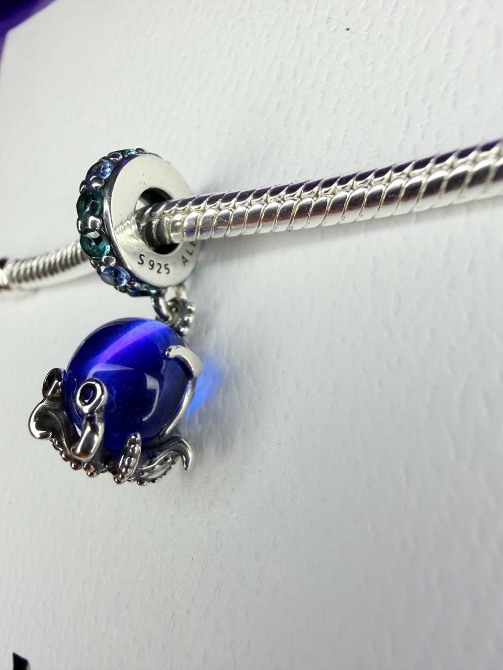 Pandora Silver Octopus Charm with Royal Blue Glass